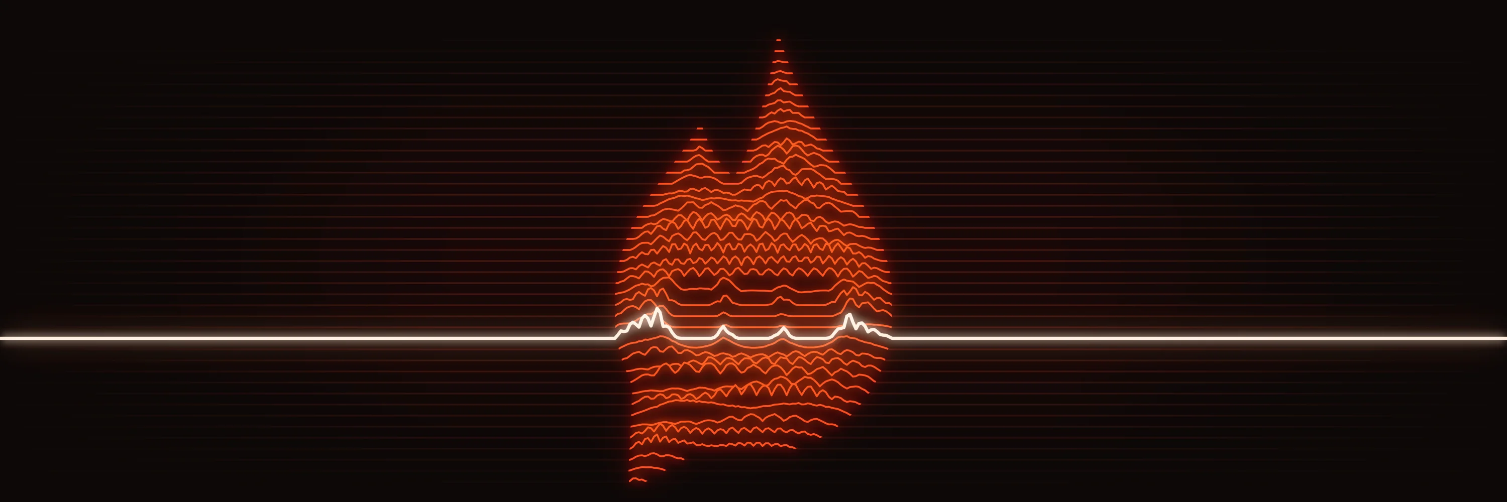 The Campfire flame drawn from red-orange voice lines glowing on black, one white-hot line running through it